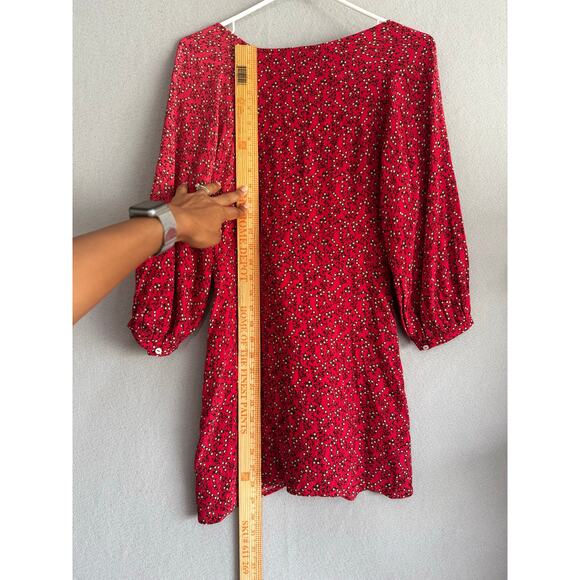 NWT's Free People Clara Floral Print Tunic Faux Wrap Red Mini Dress Size Xsmall - Picture 13 of 14